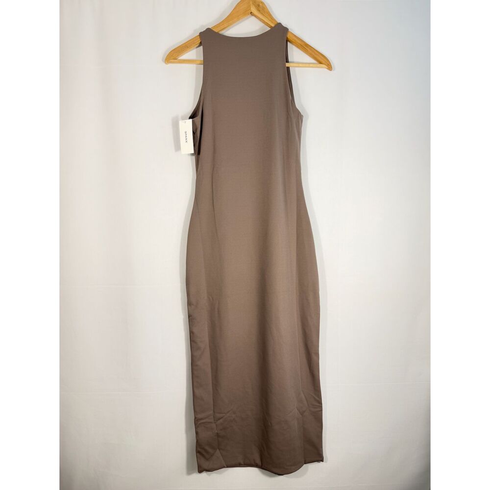 SPANXsmooth Jersey Cutaway Shoulder Midi Dress Smoke Tan XS NWT